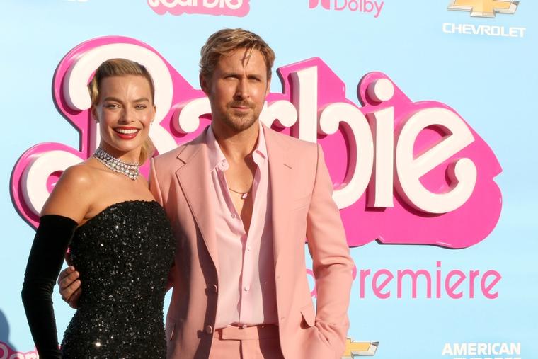 Co-stars Margot Robbie and Ryan Gosling attend the 'Barbie' World Premiere at the Shrine Auditorium on July 9, 2023 in Los Angeles, Calif. 