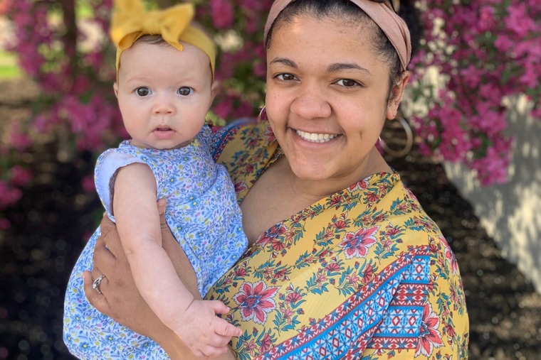 New mom Erica Lipp, shown holding her daughter, Jacinta, says, ‘I think that the way I live my life will be the biggest encouragement of faith in her life.’